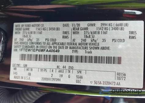 2021 Ford F-150 Xlt z USA, uszkodzony, nr VIN 1FTEW1EP6MFA40649